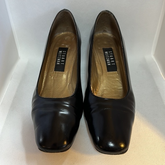 Stuart Weitzman Black Pumps with Geometric Stacked Heels Size 8.5 - GUC - Picture 2 of 11